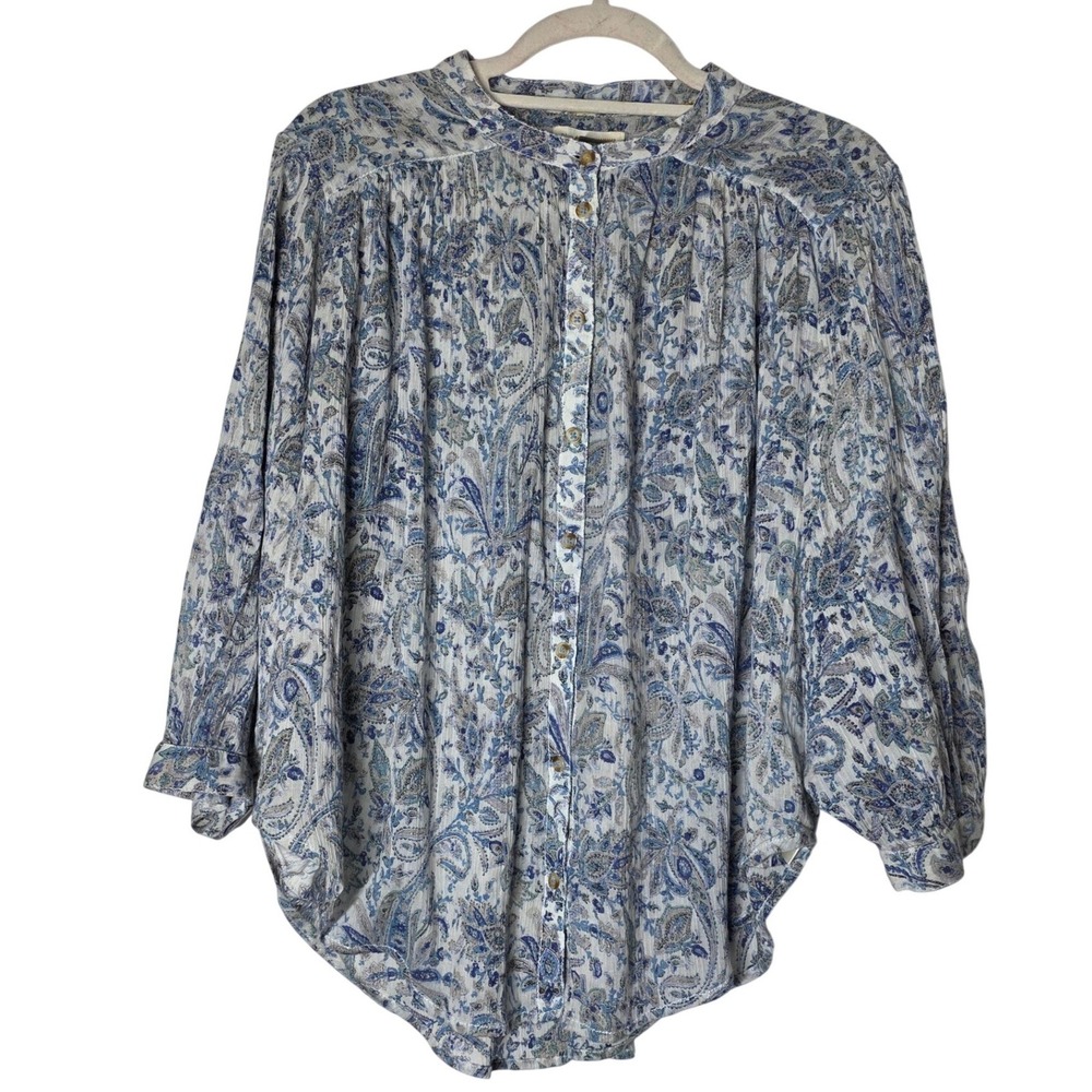 Pilcro by Anthropologie Paisley Cotton Button Down Top Blue XLP OB1193332